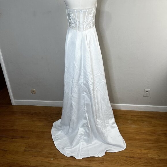 Lulus Wedding Dress Gown Eternal Gratitude White Strapless Maxi Sheer Back Large - Picture 7 of 13